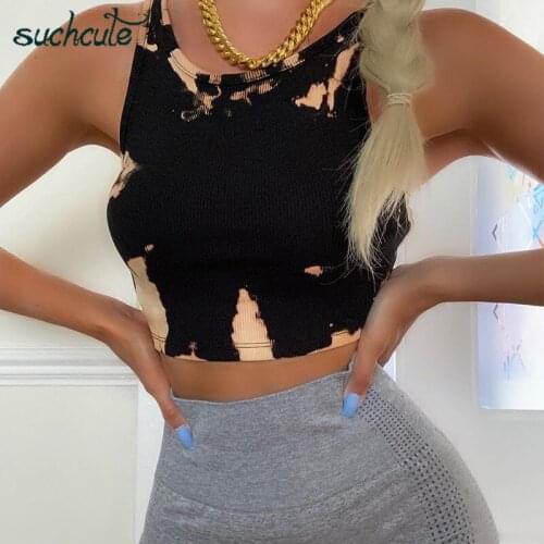 SUCHCUTE comtrast color female T-shirt skinny sleeveless topics ribbed tops gothic tees summer 2020 vintage grunge women outfits