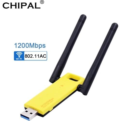 CHIPAL 1200Mbps USB 3.0 WiFi Adapter 2.4GHz 5.0GHz External Wireless Network Card 4dbi Antenna PC LAN Wi-Fi Receiver 802.11AC