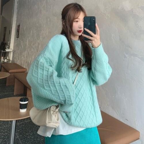 Two Piece Outfits for Women Thicken Blue Pullover Loose Knitted Sweater+loose Straight Corduroy Green Pink Maxi Dress