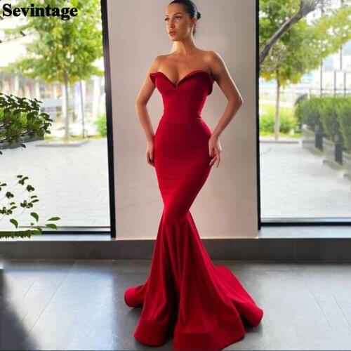 Sevintage Red Satin Mermaid Evening Dresses Sweetheart Formal Long Women Party Dress Custom Made Special Occasion Prom Gowns