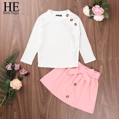 HE Hello Enjoy Newborn Baby Girls Clothes Knitted Long Sleeve pullover solid Tops Button pocket Skirts 2pc Kids Toddler Outfit