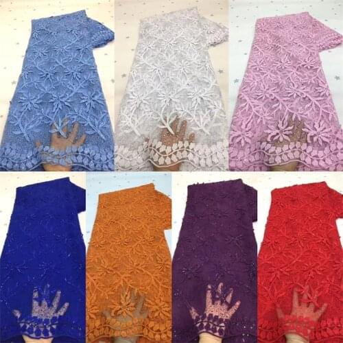 2021 Royal Blue African Lace Fabric With Sequins French Lace Fabric High Quality Milk Silk Laces For Wedding Party Dress Sew