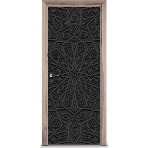 3D Door Sticker Black Pattern Mural Wall Sticker DIY Door Cover Kitchen Home Decoration Accessories Modern 3d Wall Stickers