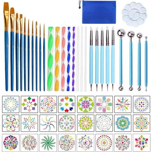 53pcs Mandala Drawing Brushes Rock Stone Painting Dotting Tools Toys for Children Painting Early Education Montessori Art Gifts