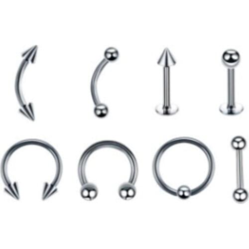 8Pcs/Set Stainless Steel Nostril Nose Ring Lip Rings Earrings Sircular Piercing Ball Horseshoe Hoop Ring Body Jewelry