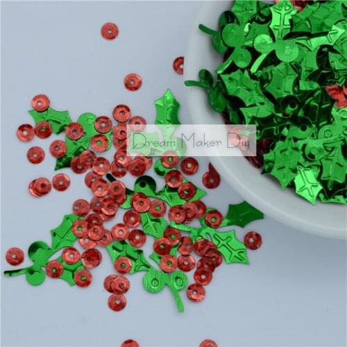 800pcs Christmas Holly Berry Mix Color handmade paillette 18*20mm & 6mm loose sequins for craft Kids DIY Webbing Garment sewing