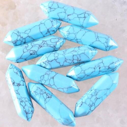 8x32MM Natural Stones Blue Howlite Hexagonal Healing Pointed Reiki Chakra No Drilling Hole Beads Fit Pendant 5Pcs K392