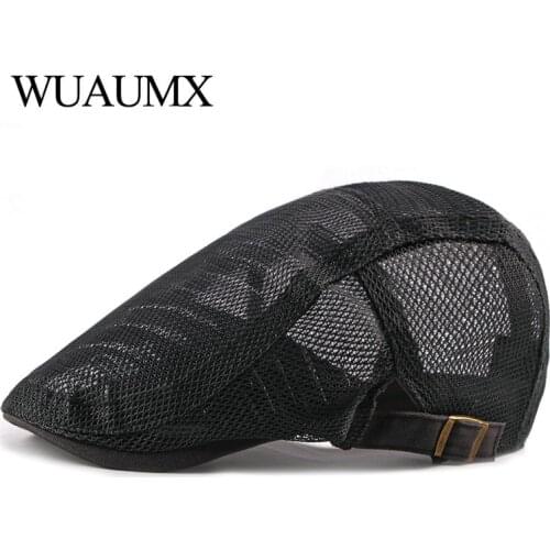Wuaumx Summer Beret Hats Men Women Breathable Forward cap Solid Mesh Beret Cap Casual Flat Peaked Cap Net Visor Casquette