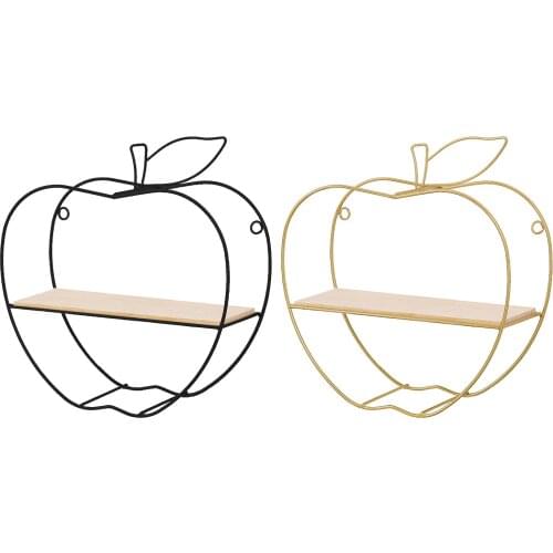 Wall Decoration Wooden Shelf Innovative Golden Apple Shaped Iron Storage Rack Wall Mounted Decorative Display Floating Rack