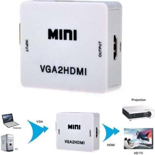 Dinto High Speed Mini VGA to HDMI Adapter Video Converter Case 1080P HD VGA2HDMI Box with USB Cable for Laptop PC HDTV DVD