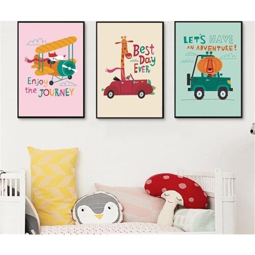 Helicopter Tracktor and Car Nursery Wall Art Canvas Painting Transportation Poster Print Pictures for Baby Boy Room Decorative