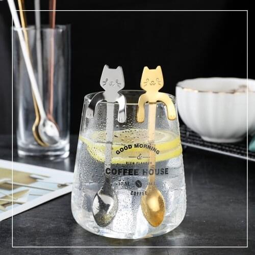 Stainless steel coffee spoon Ice cream dessert tea Cartoon cat spoons soup ladle silverware dinner set kitchen accessories