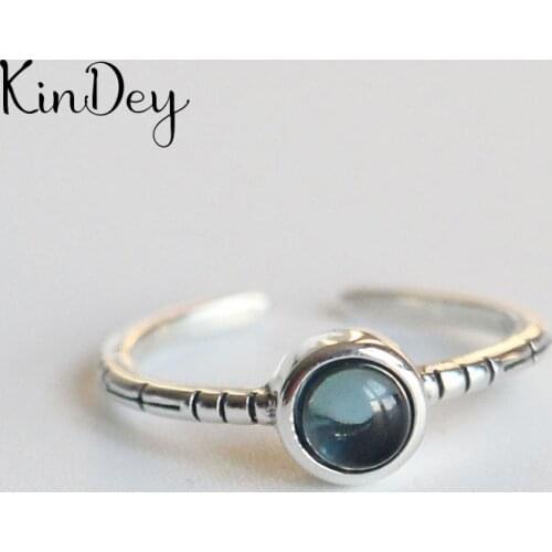 Personality Punk Vintage Blue Crystal Rings For Women Men Resizable Size Rings Fashion Trendy Boho Jewelry
