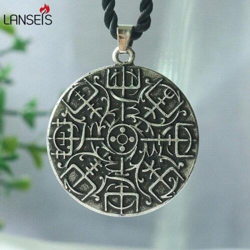 Lanseis 10pcs a vegvisir Viking compass symbol pendant embraced with knotwork.norse symbol men necklace
