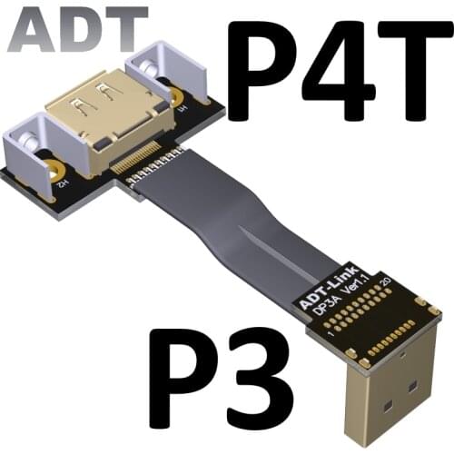 DisplayPort Ribbon Extension Cable Flat EMI shielding FPC Cable DP 90 degree Angle Connector up downward Male to Female 8K 60Hz
