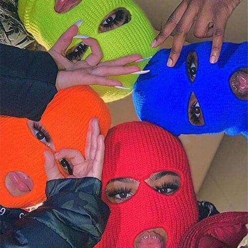 2021 New Full Face Cover Ski Mask Hat 3 Holes Balaclava Army Tactical CS Windproof Knit Beanies Bonnet Winter Warm Unisex Caps