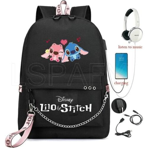 Multifunctional Laptop Backpack For Girls Anti Theft Bag USB Charging Big Capacity Disney Stitch Travel School Backpack
