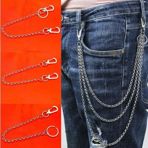 Fashion Rolo Necklace Stainless Steel Long Metal Wallet Chain Leash Pant Jean Keychain Ring Clip Mens Hip Hop Jewelry