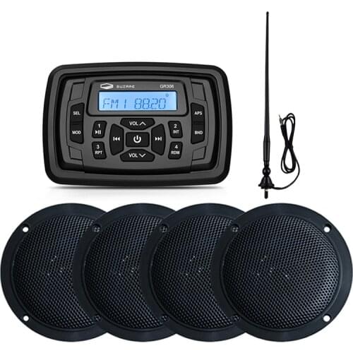 Marine Stereo Bluetooth Radio Audio Receiver MP3 Player+2Pair 4" Marine Waterproof Speakers For RV Boat Golf Cart+AM FM Antenna