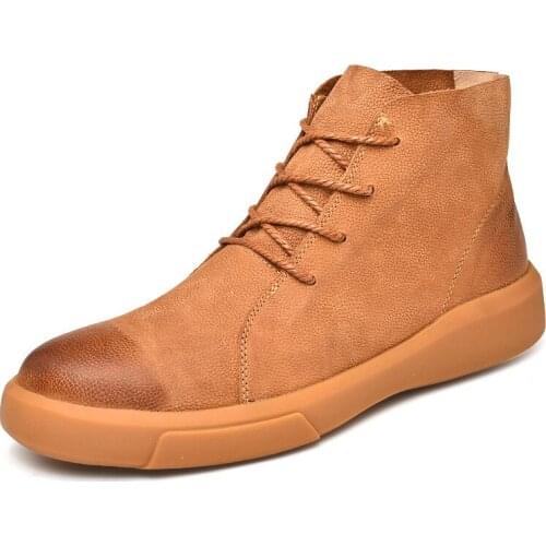 New Vogue Men Ankle Boots Breathable Men Leather Boots High Top Shoes Outdoor Vintage Casual Men Winter Fur Shoes 362