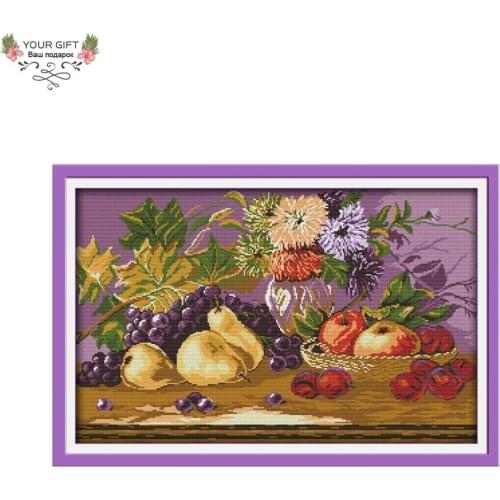 Joy Sunday Fruit Feast Home Decor J147 Counted and Stamped Fruit Flowers Needlework Embroidery DIY Cross Stitch Kit