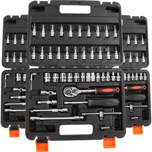 46pcs Socket Ratchet Car Repair Tool Wrench Set Head Ratchet Pawl Socket Spanner Screwdriver Professional Metalworking Tool Kit
