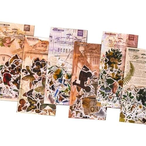 60pcs Vintage Sticker Retro Stationery Plant Stickers Bullet Journal Scrapbooking Label Stickers for dairy decoration