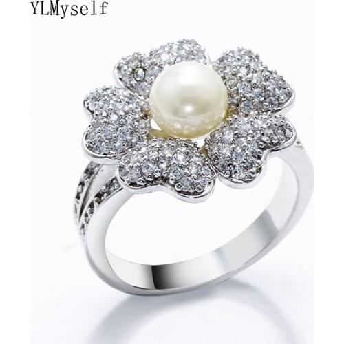 NEW Romantic Gift for wife Charm AAA Cubic Zirconia & Pearl Rings for Women Cute Heart design Jewelry