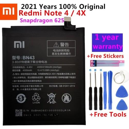 Xiao Mi Original Replacement Phone Battery For Xiaomi Redmi Note 4X / Note 4 global Snapdragon 625 4000mAh BN43 Phone Battery