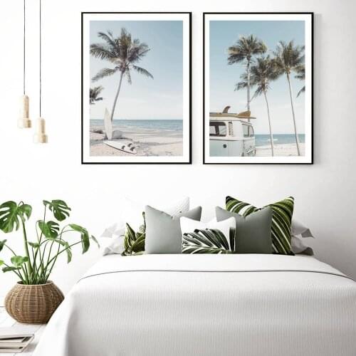 Sea Beach Surf Poster Car Coconut Palm Tree Wall Art Canvas Painting Nordic Posters And Prints Wall Pictures For Living Room