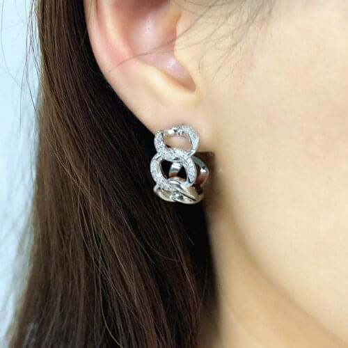 Simple Geometric Silver Color Metal Earring For Women Punk Cubic Chain Shape Small Hoop Earrings Jewelry Zk30