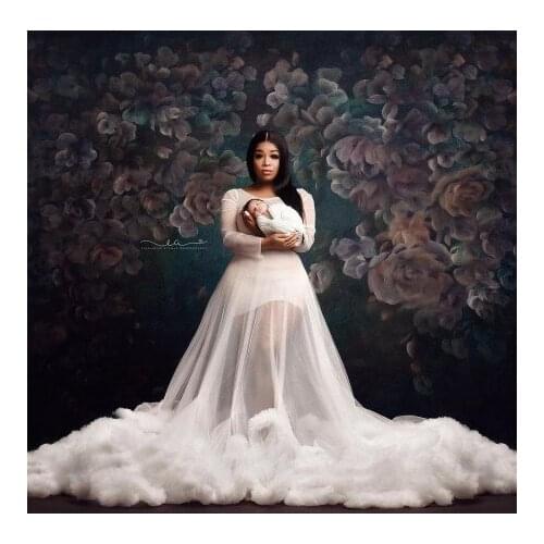 Luxury Puff Maternity Photo Shoot Dresses Tulle Long Sleeves See Through Ruffles Handmade Fluffy Bridal Overlay Dresses Gowns 20
