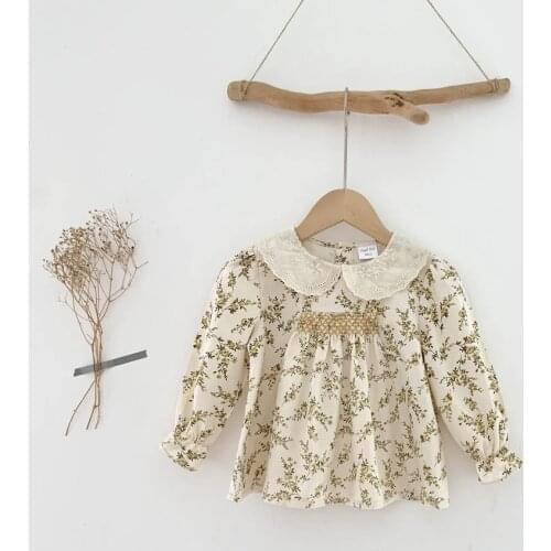 Lace Collar Shirt for Girls Clothes Spring Fall Cotton Knitt Long Sleeve Floral Girls Blouse Toddler Tops Children Jackets Coat