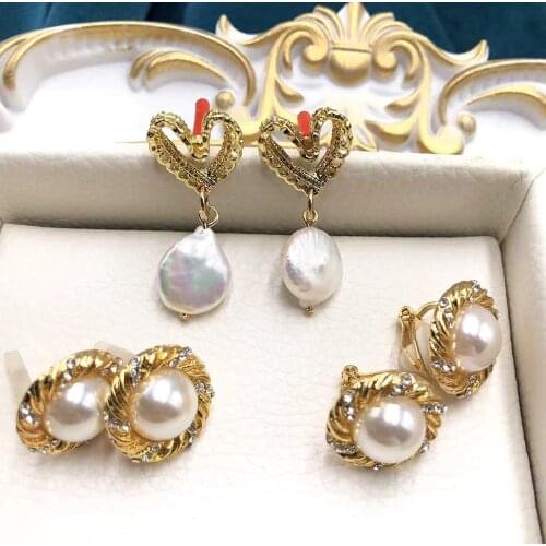 Japanese and Korean jewelry geometric simplicity pearl Baroque flash diamond beautiful goddess sweet Fashion Earrings