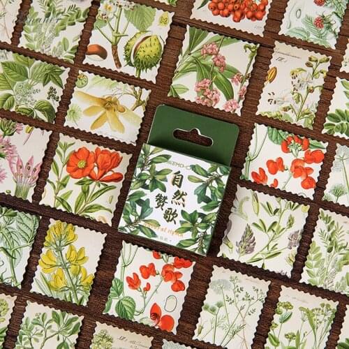 XINAHER 46 PCS Boxed Stickers Natural Praise Cartoon Flower Plant Decoration Sticker Flakes Scrapbooking School Supplies