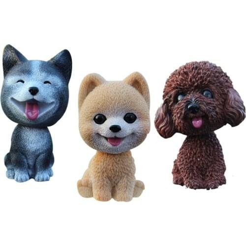 Car Ornament 9cm Shaking Head Dog Car Dashboard Decor Nodding Puppy Toys Husky Teddy Pomeranian Home Room Auto Accessories