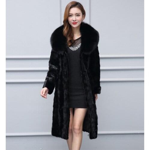 Womens Imitation Fur Long Section Jackets Large Size Turn Down Collar Coats Black Fake Fur Outwears Chaqueta Cuero Mujer J2417
