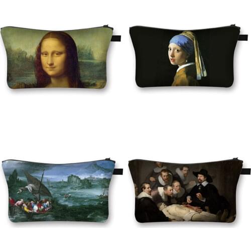 Michelangelo / Van Gogh / Da Vinci Art Women Makeup Bag Starry Night / Mona Lisa Lady fashion popular Cosmetic Case
