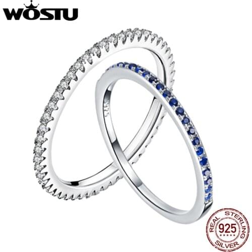 WOSTU Authentic 925 Sterling Silver Finger Stackable Rings With Black Zircon CZ For Women Fashion Jewelry Fine Gift CQR114