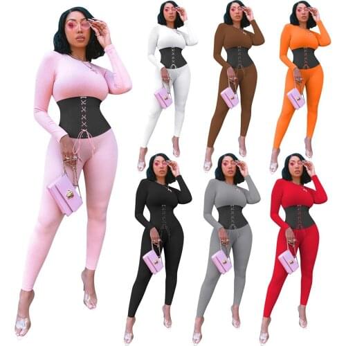 High Stretch Knit Tunic Jumpsuit Women Long Sleeve Lace-up Bandage Rompers Womens Jumpsuit Elegant Skinny Overallls for Women