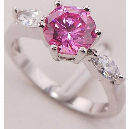Pink Crystal Zircon Women 925 Sterling Silver Ring F742 Size 6 7 8 9 10