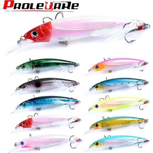 1Pcs Minnow Fishing Lures 3D Eyes Floating Laser 90mm 7g Artificial fishing Feather Hooks Wobblers Crankbait Baits Pesca Tackle