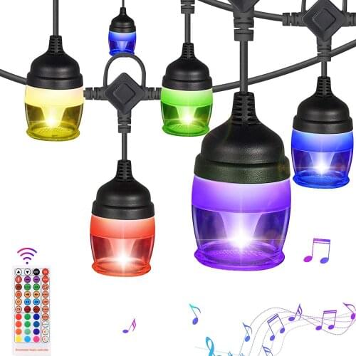37FT Outdoor LED RGB String Lights,w/Remote, Waterproof, Sync to Music, 12 Dimmable Bulb, Backyard Patio Lights for Garden Party