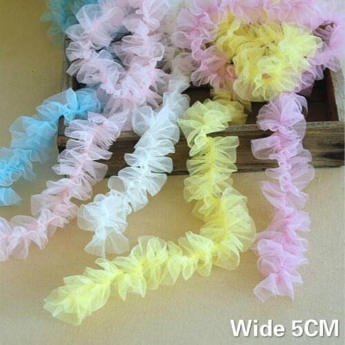 5CM Wide Beautiful Fluffy Yarn Pleated Lace Applique Skirts Hats Bags Sewing Edge Trim Decorative Ribbon Clothing Accessories