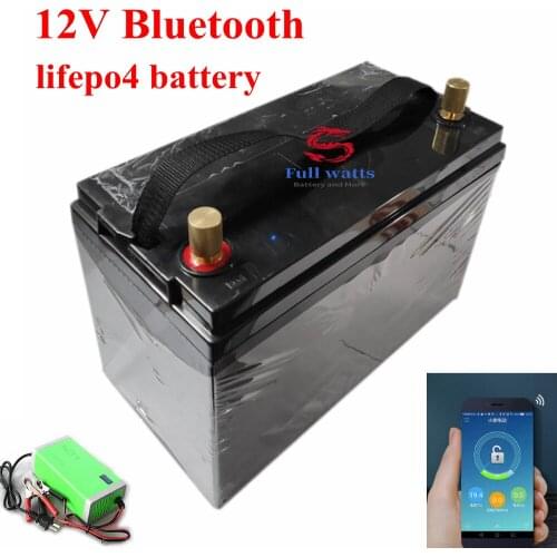 Lifepo4 12V 100Ah 120Ah 12.8v Lifepo4 Battery 100A BMS with Bluetooth App for 1200w Solar System Motor Home Boat RV +10A Charger