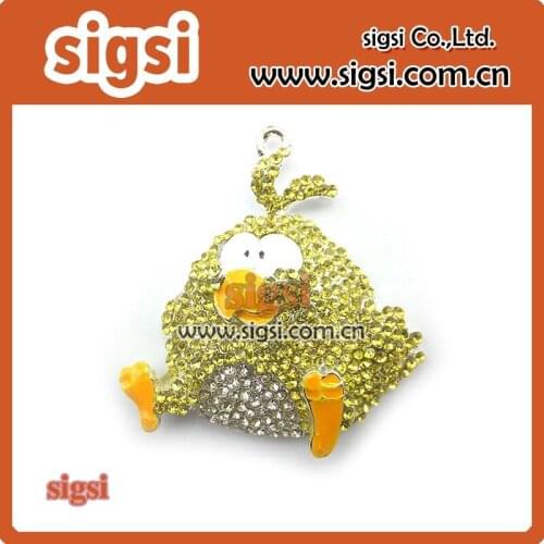 Free Shipping New design wholesale 100pcs /lot Yellow rhinestone chick Pendant for Easter