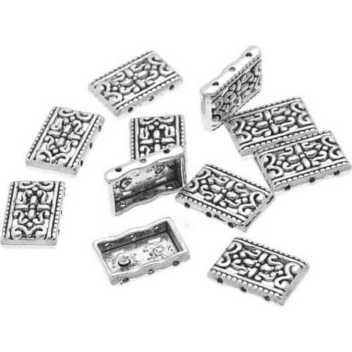 40Pcs Silver Tone Flower Hollow 3 Holes Metal Spacer Beads Jewelry DIY Findings 11x17mm