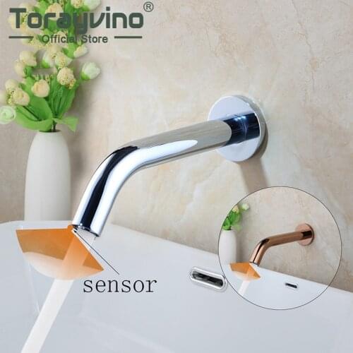 Quick open bathroom faucet with sensor chrome & rose gold brass tap wall mount hot & cold mixer taps Induction faucets sink tap