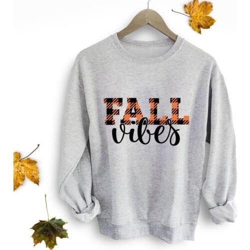 Colored Fall Vibes Sweatshirt Retro Buffalo Plaid Autumn Season Sweatshirt Cute Women Thanksgiving Graphic Pullovers