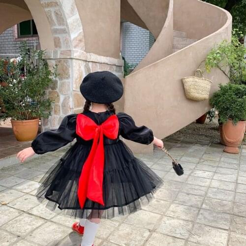 Childrens dress 2021 autumn new high set court style big bow childrens long sleeve Princess Dress